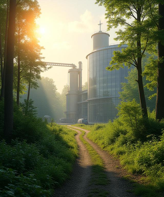 クリーンな金属生産プラントと緑の景観